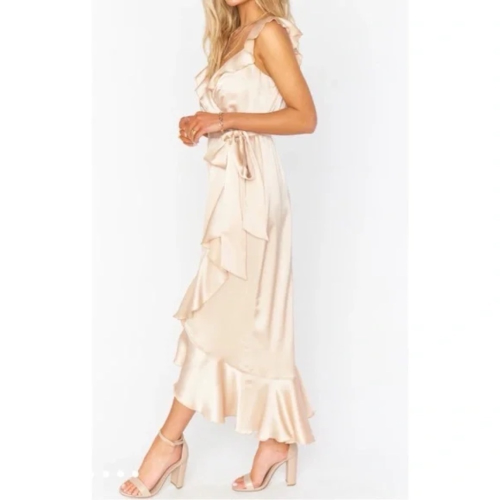 Show Me Your MuMu Champagne Satin Ruffle Wrap Maxi Dress - Picture 2 of 10